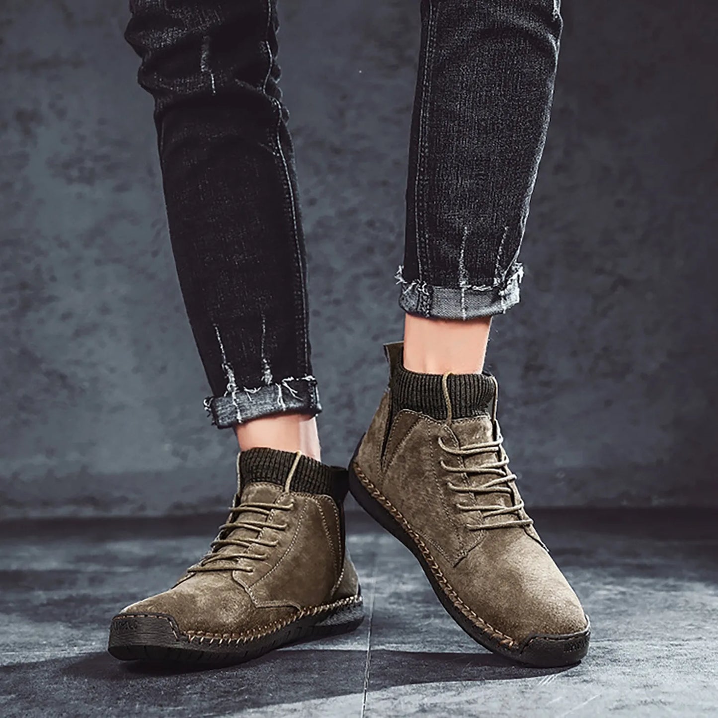 Retro Style Ankle Lace Up Casual High-top Wear-resistant Shoes For Men