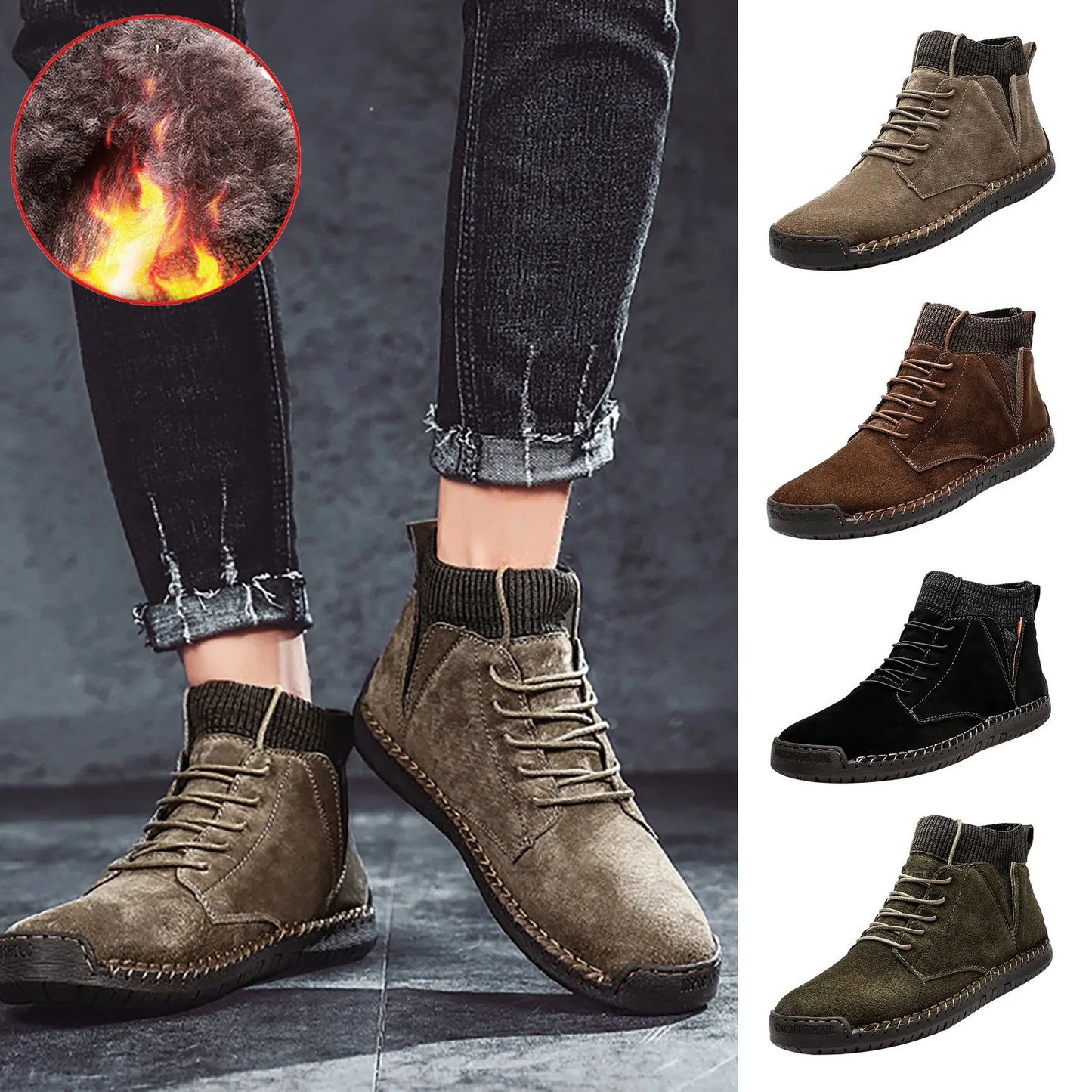 Retro Style Ankle Lace Up Casual High-top Wear-resistant Shoes For Men