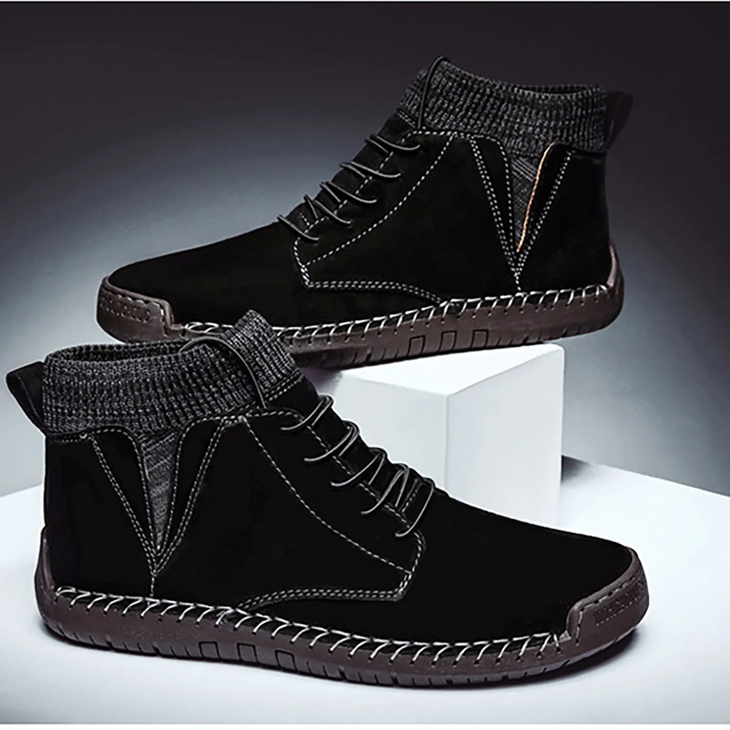 Retro Style Ankle Lace Up Casual High-top Wear-resistant Shoes For Men