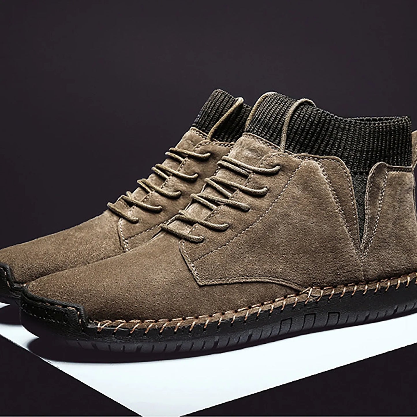 Retro Style Ankle Lace Up Casual High-top Wear-resistant Shoes For Men