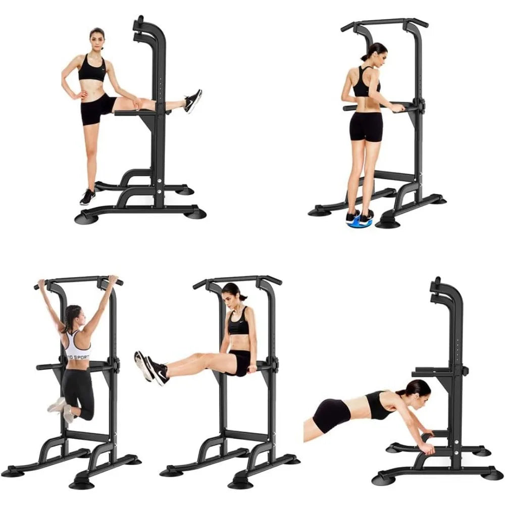 Adjustable Height Strength Training Workout Power Tower Dip Station and Pull Up Bar for Home Gym