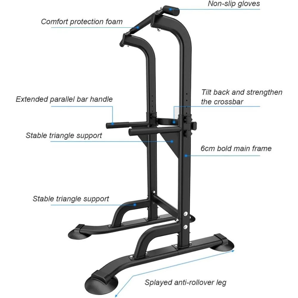 Adjustable Height Strength Training Workout Power Tower Dip Station and Pull Up Bar for Home Gym