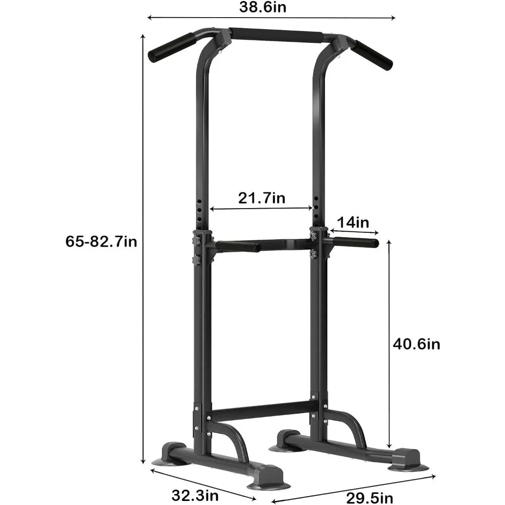 Adjustable Height Strength Training Workout Power Tower Dip Station and Pull Up Bar for Home Gym