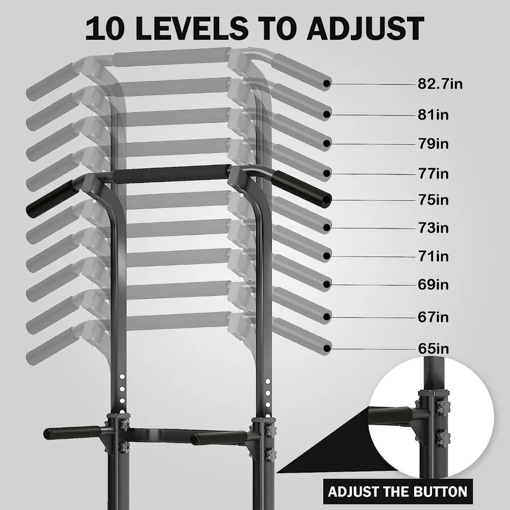 Adjustable Height Strength Training Workout Power Tower Dip Station and Pull Up Bar for Home Gym