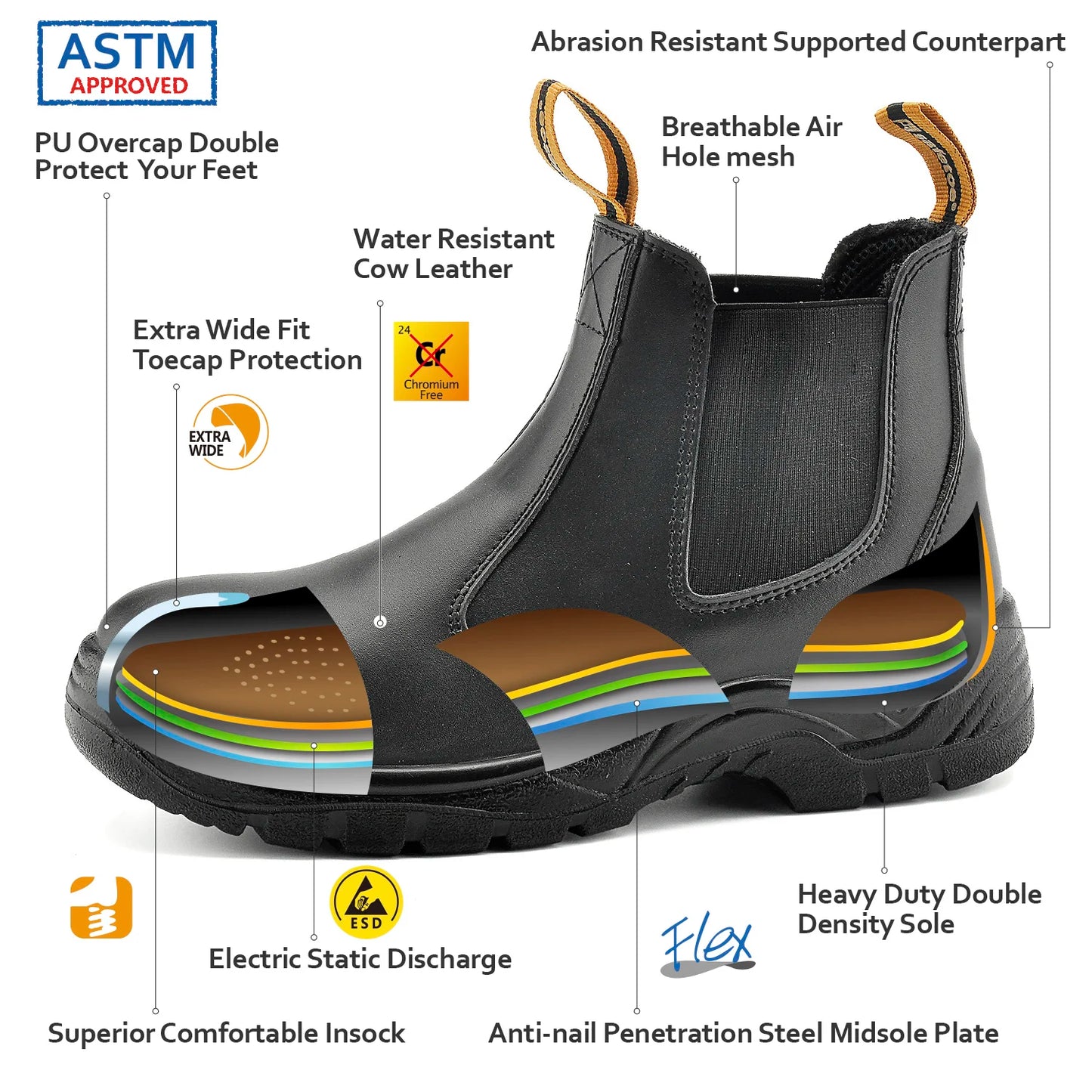 Waterproof Leather Light Weight Steel Toe Cap work boots For Men And Women