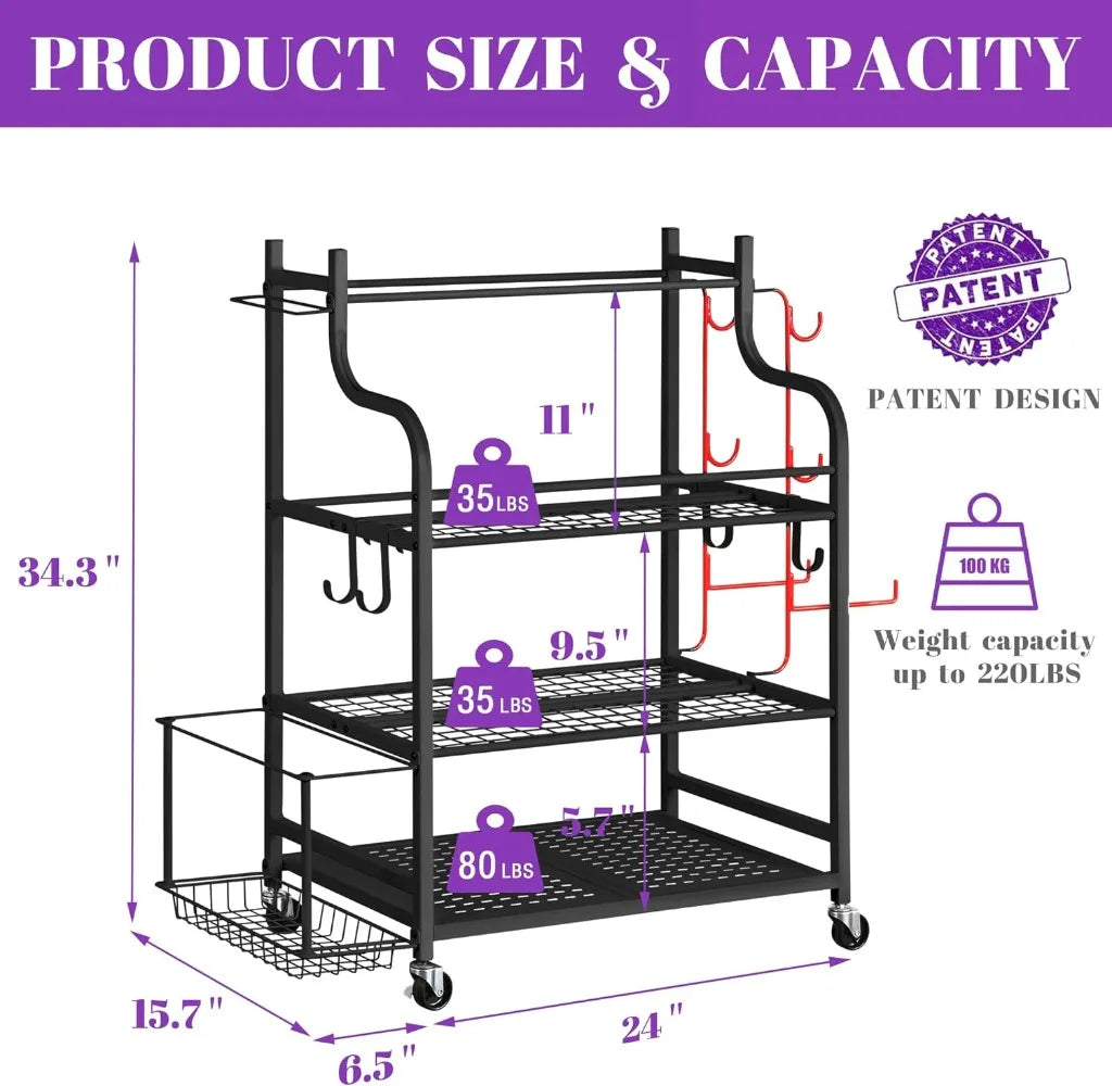 Home Gym Storage Rack for Dumbbells, Kettlebells, Foam Roller, Yoga Straps and Resistance Bands