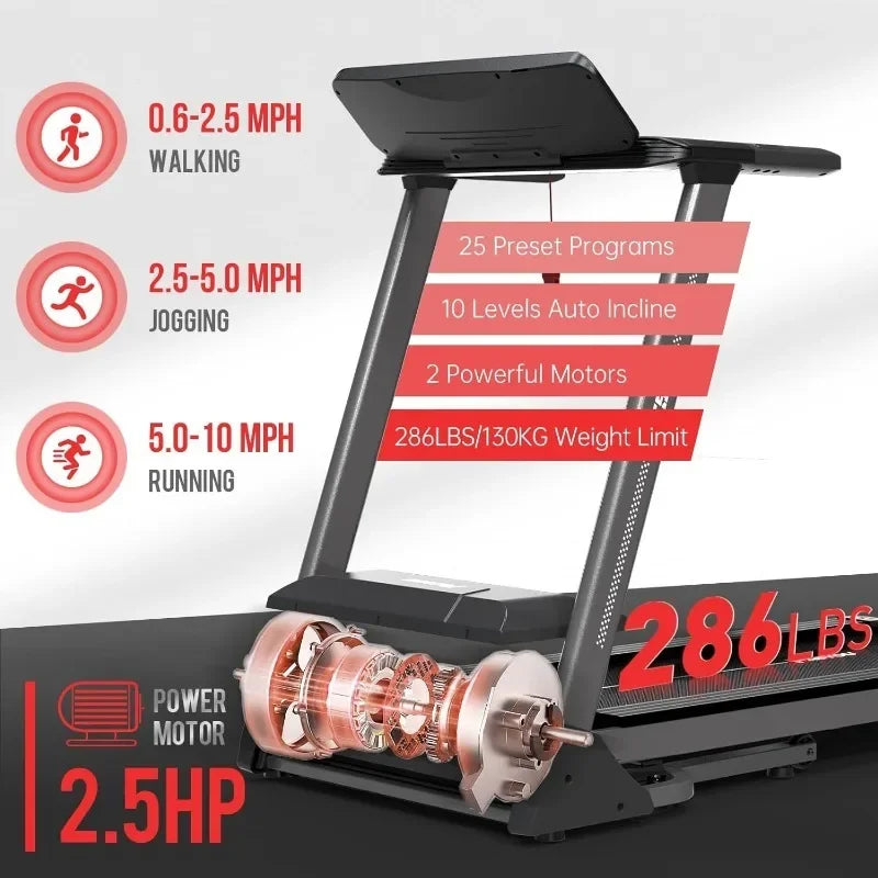 Foldable Treadmill for Home with 25 Preset Programs, Heart Rate Monitor, with Bluetooth Connectivity