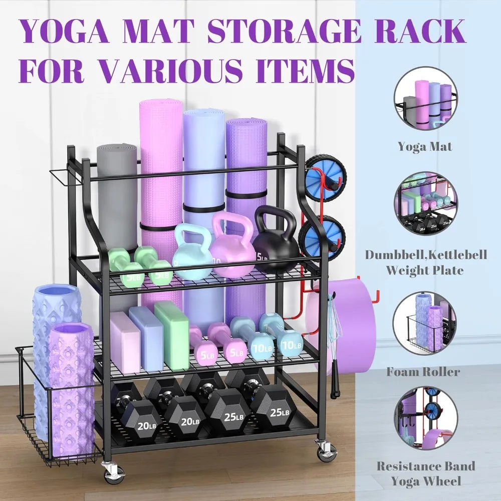 Home Gym Storage Rack for Dumbbells, Kettlebells, Foam Roller, Yoga Straps and Resistance Bands