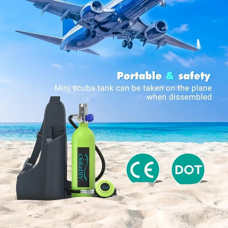 1L Capacity Scuba Tank with 15-20 Minutes Underwater Gear for Portable Diving with Oxygen Bottle