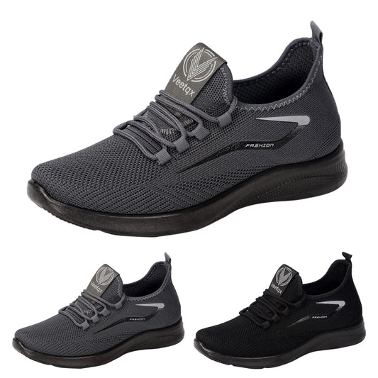 Men Sports Vulcanized Flat Bottom Light Slip On Elastic Fly Woven Mesh Breathable Casual sneakers