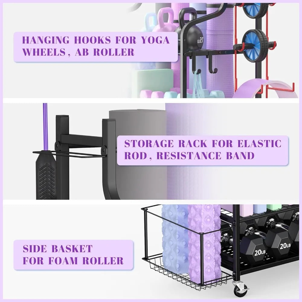 Home Gym Storage Rack for Dumbbells, Kettlebells, Foam Roller, Yoga Straps and Resistance Bands