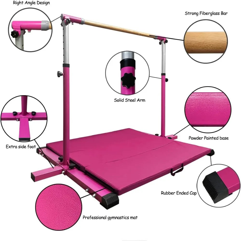 300lbs Weight Capacity,3' to 5' Adjustable Height, Ideal for Indoor and Home Training,1-4 Levels,  Gymnastic Kip Bar