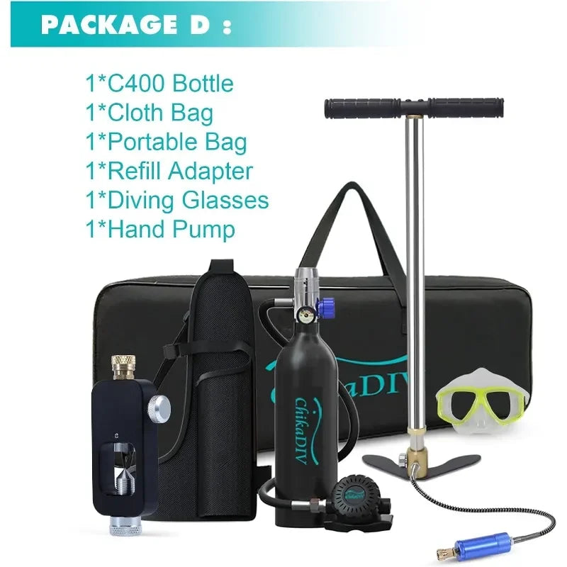 1L Capacity Scuba Tank with 15-20 Minutes Underwater Gear for Portable Diving with Oxygen Bottle